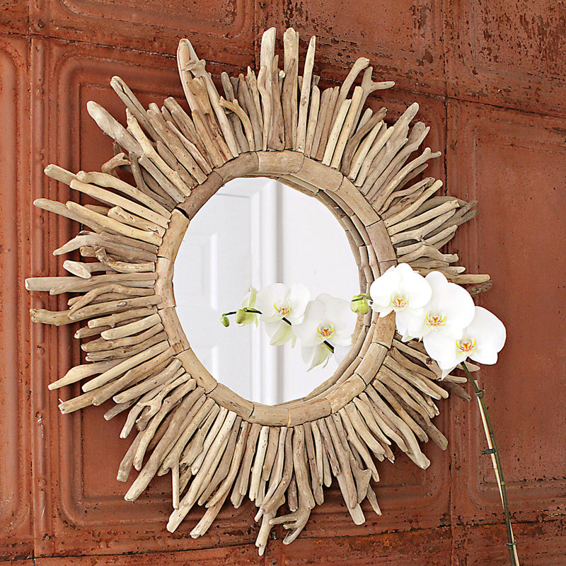 Canora Grey Tyelise Round Driftwood Framed Sunburst Wall